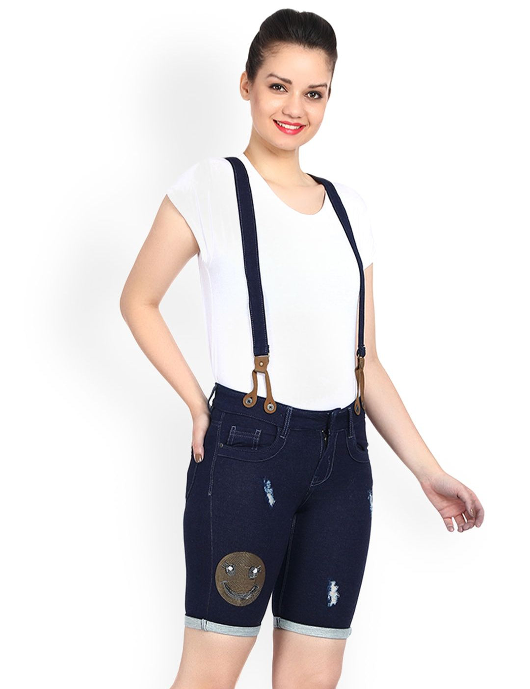 Kotty Women Blue Solid Regular Fit Denim Shorts