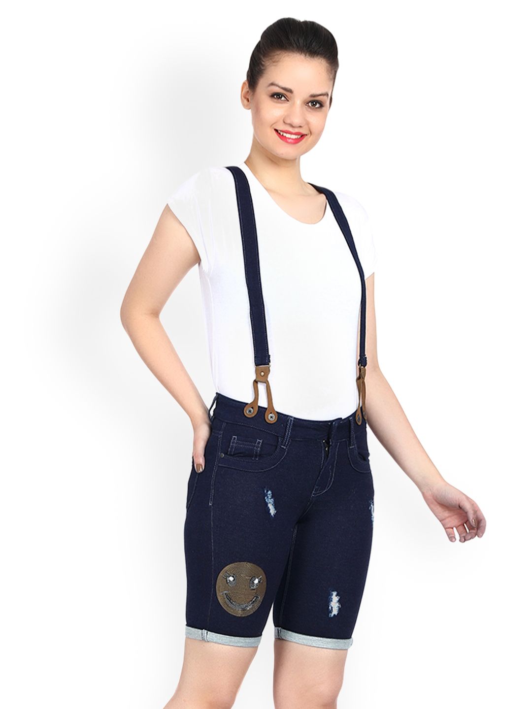 Kotty Women Blue Solid Regular Fit Denim Shorts