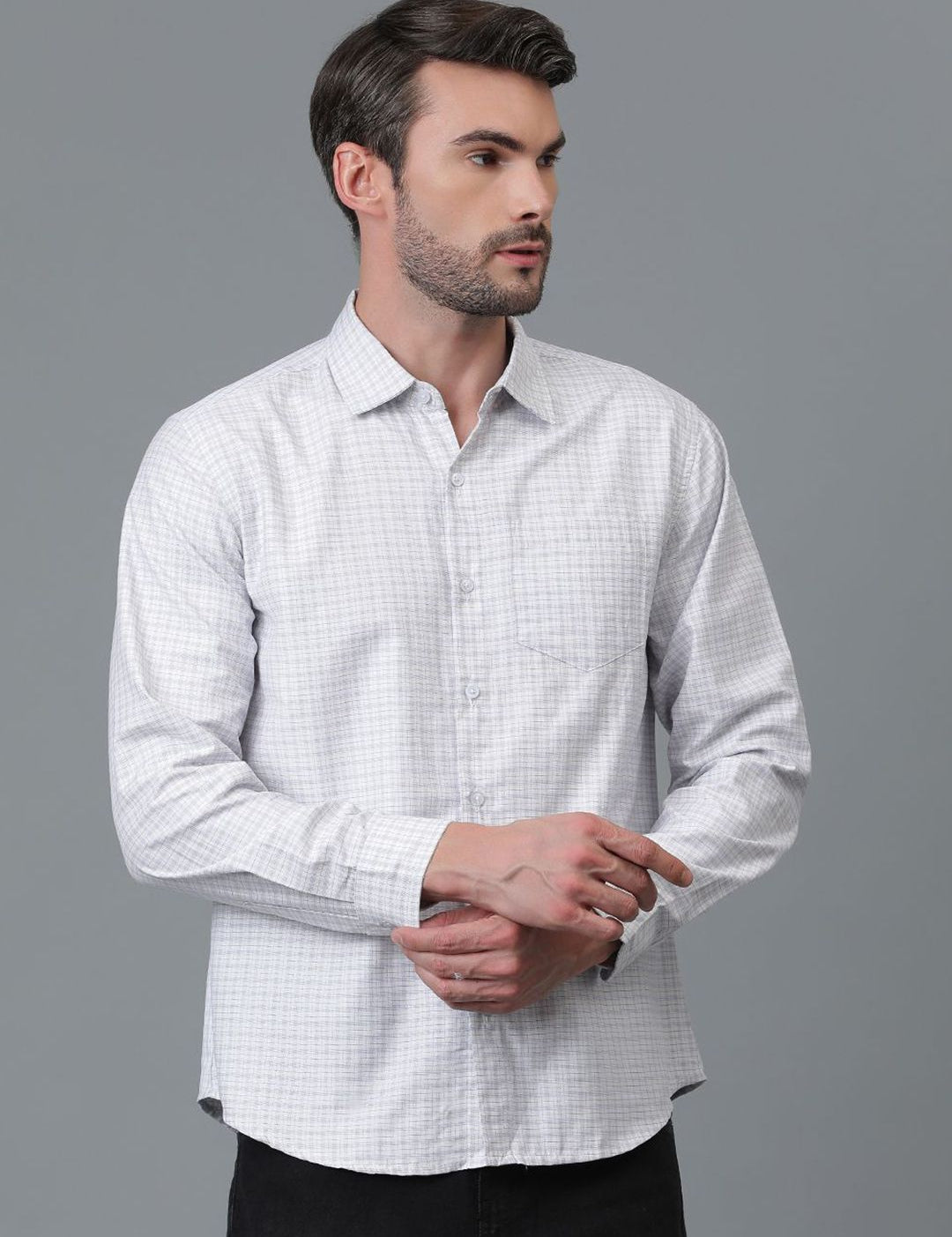 Kotty New White & Grey Gingham Checks Printed Casual Shirt