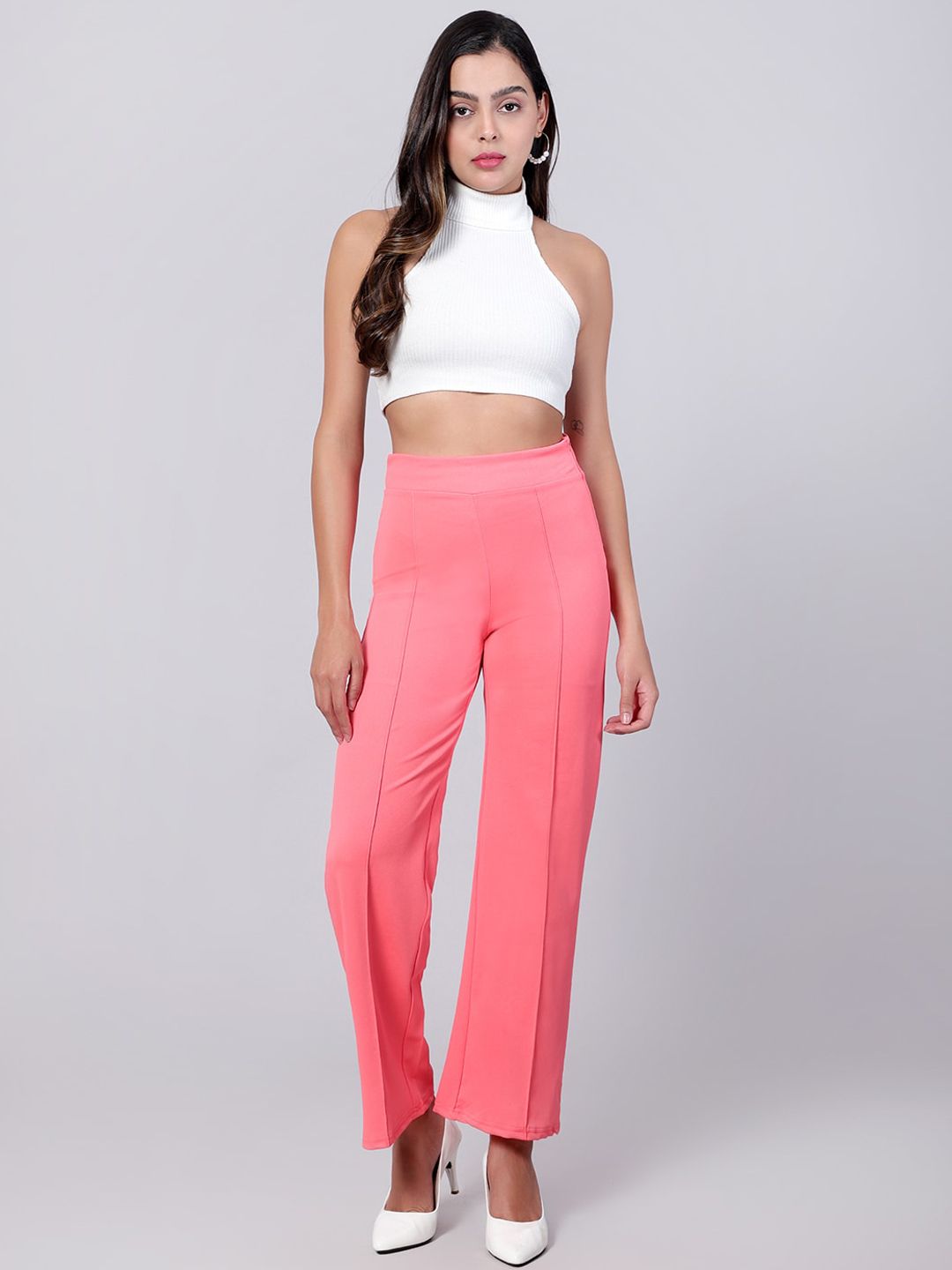 Kotty Women Pack Of 2 Relaxed Straight Leg High-Rise Straight Fit Easy Wash Trousers