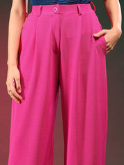 Kotty Women Solid Classic Relaxed Fit High-Rise Pleated Regular Trousers