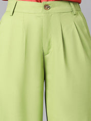 Kotty Women Green Relaxed Straight Leg Straight Fit High-Rise Easy Wash Pleated Trousers