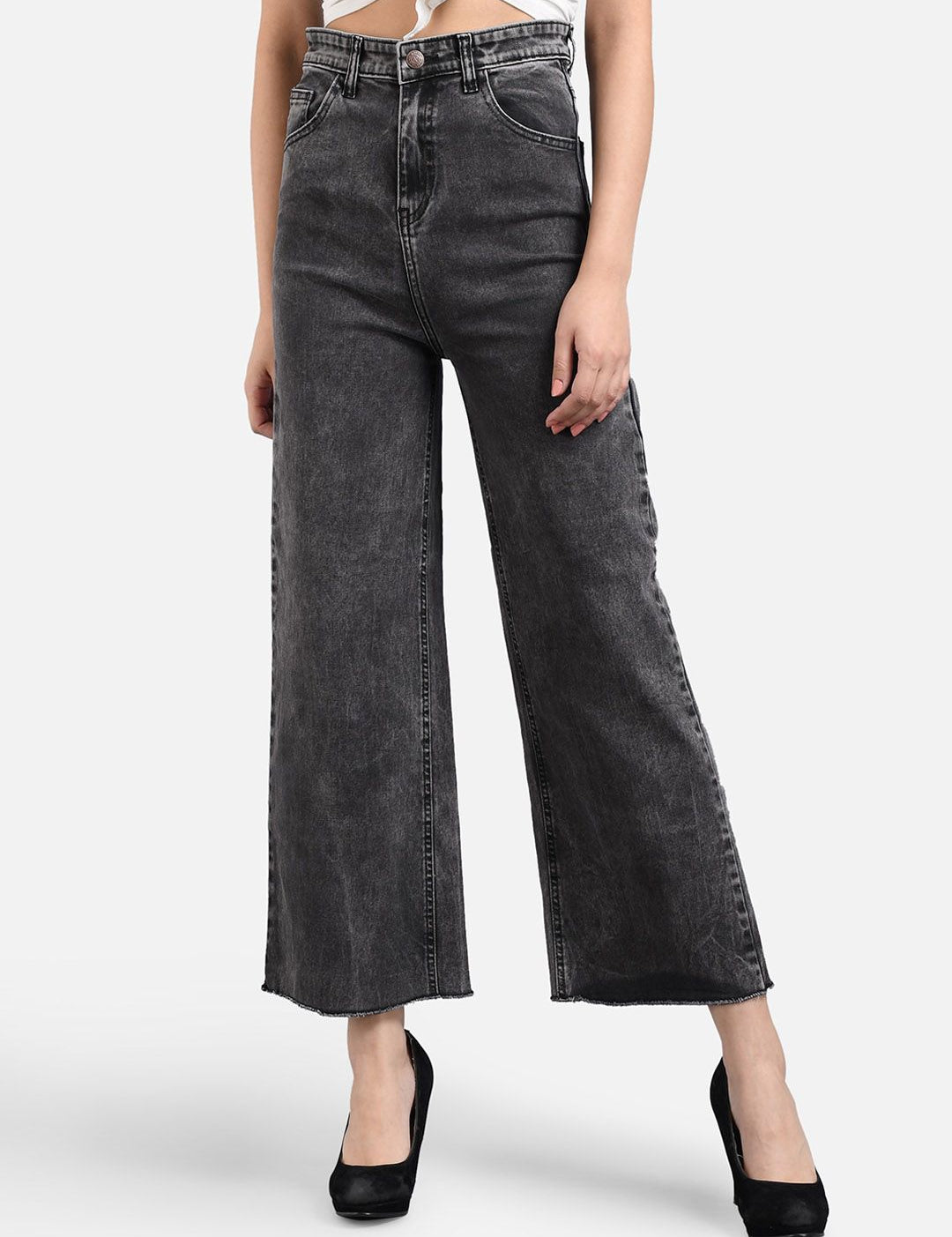 Kotty Women Mid-Rise Flared High-Rise Stretchable Cotton Lycra Blend Jeans