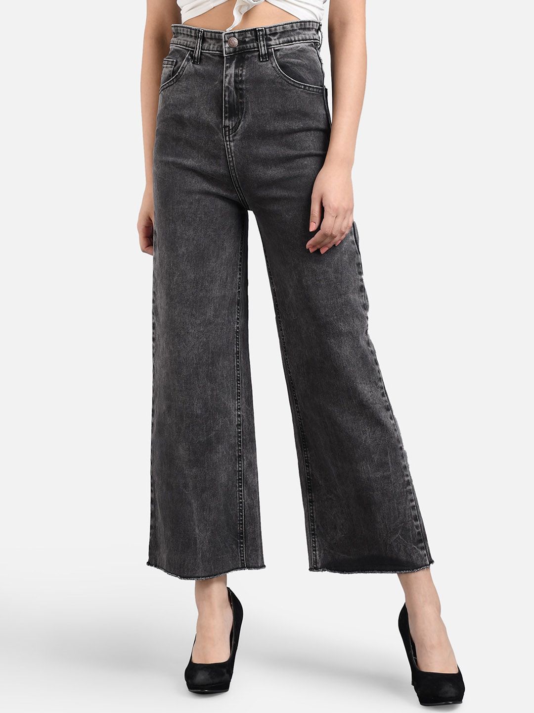 Kotty Women Mid-Rise Flared High-Rise Stretchable Cotton Lycra Blend Jeans