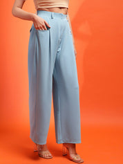 Stylecast X KOTTY BIZwear Blue Relaxed High-Rise Parallel Trousers