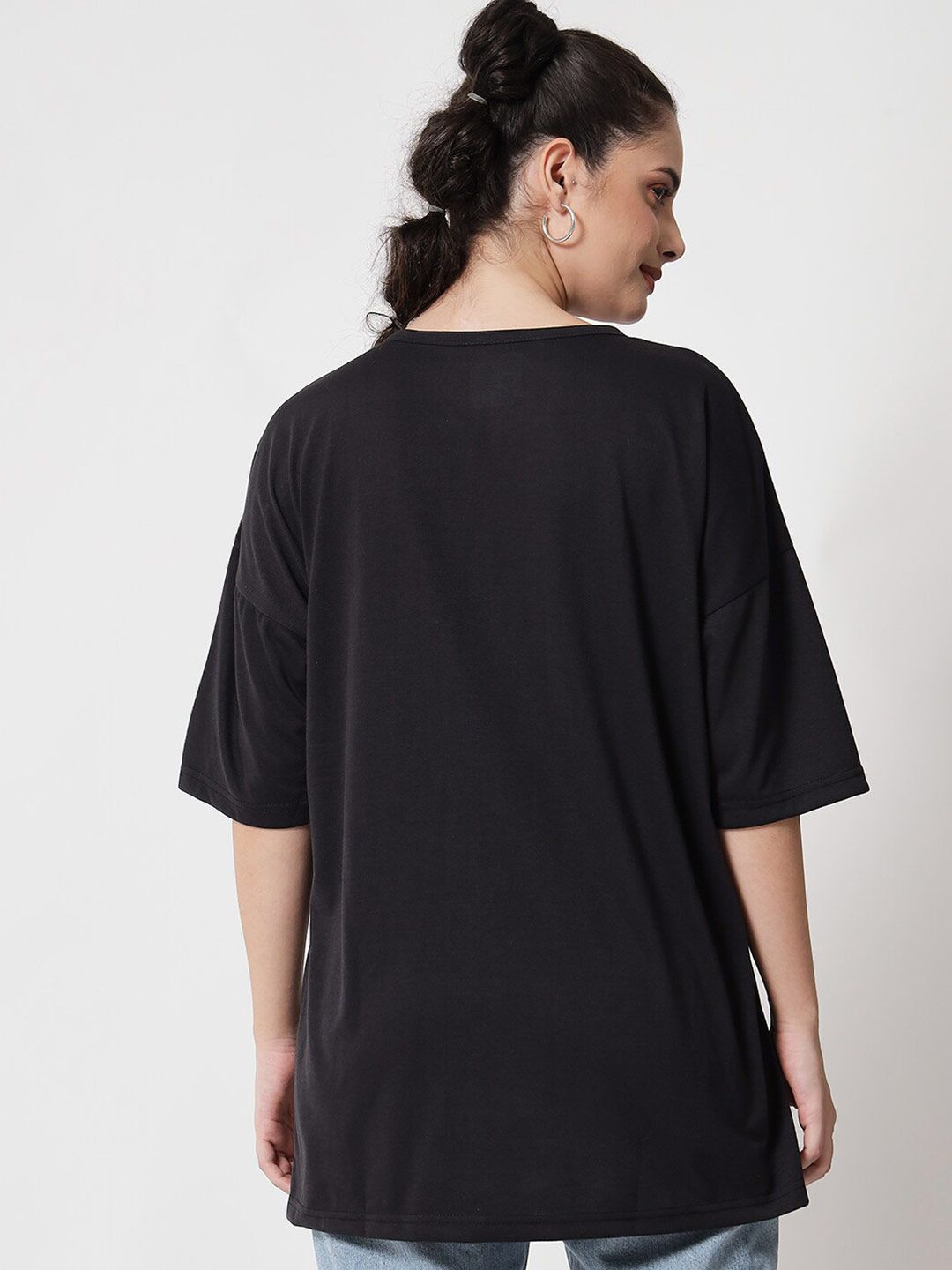 Kotty Women Black Typography Printed Oversized T-shirt