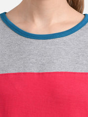 Kotty Women Blue & Grey Colourblocked Round Neck T-shirt