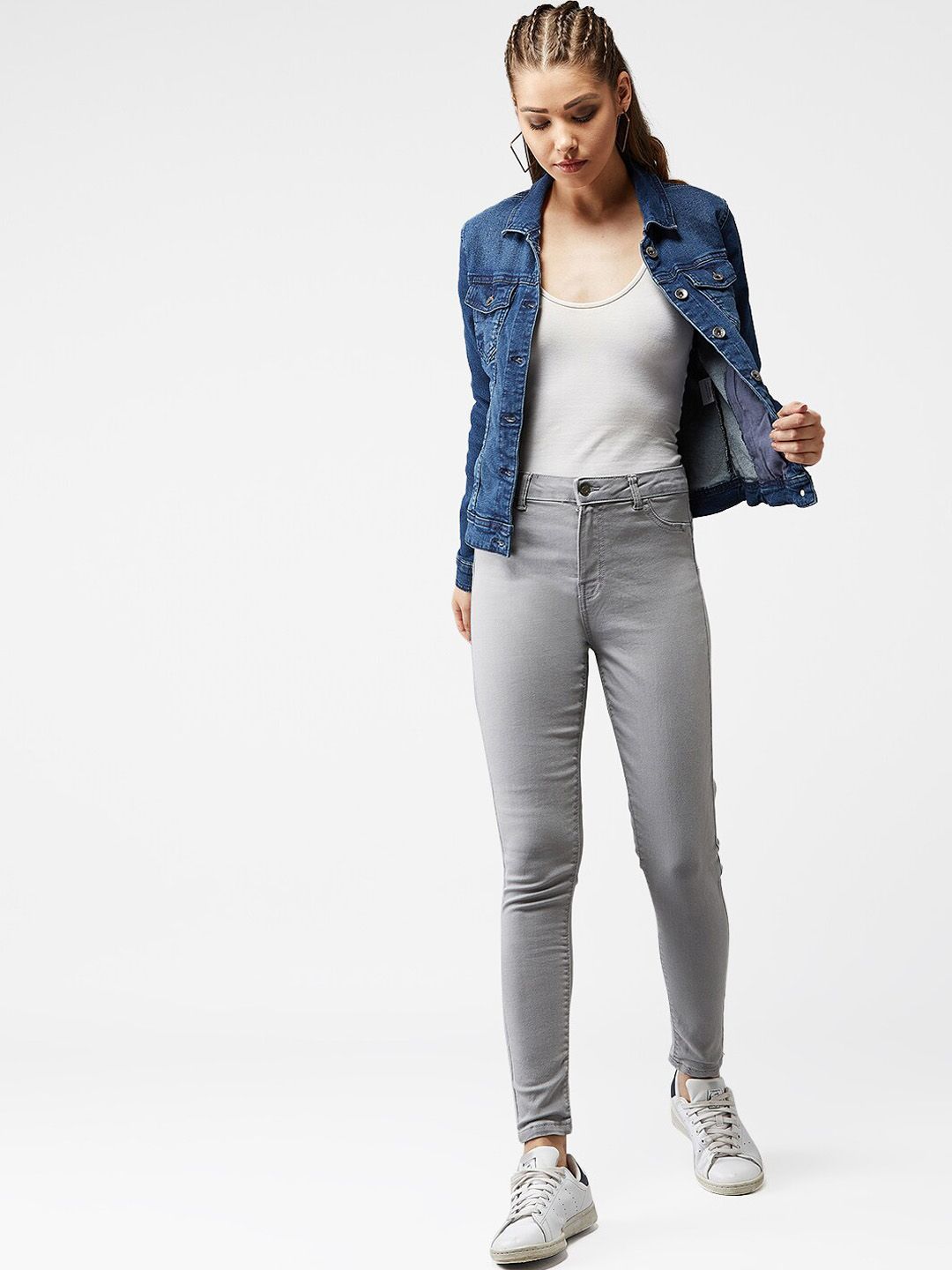 Kotty Women Navy Blue Solid Denim Jacket