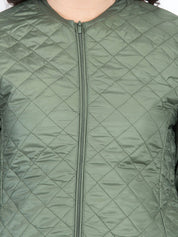 Kotty Women Olive Green Self Design Quilted Jacket