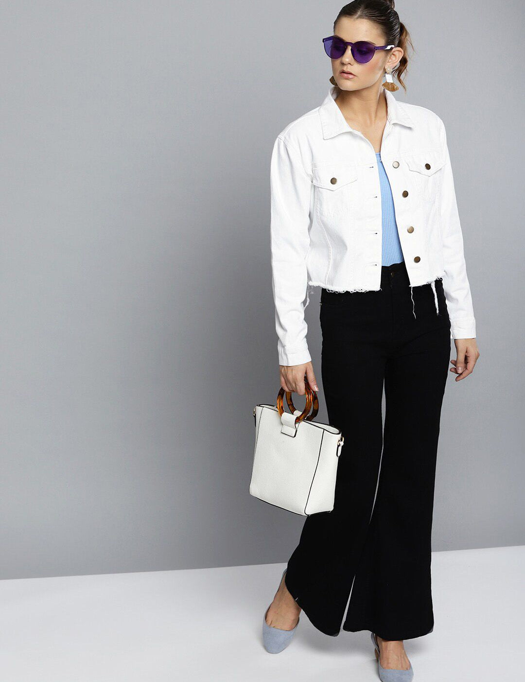 Kotty White Crop Denim Jacket