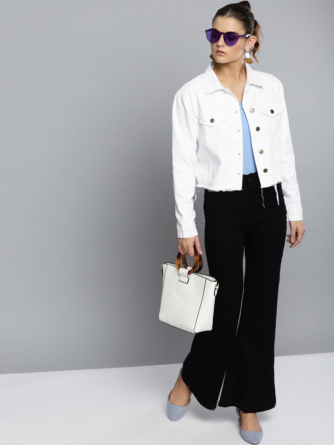 Kotty White Crop Denim Jacket