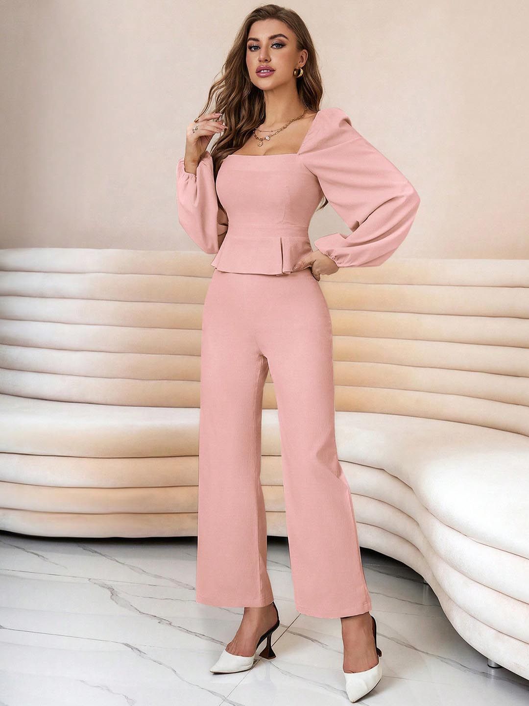 Kotty Square Neck Puff Sleeves Top With Trousers