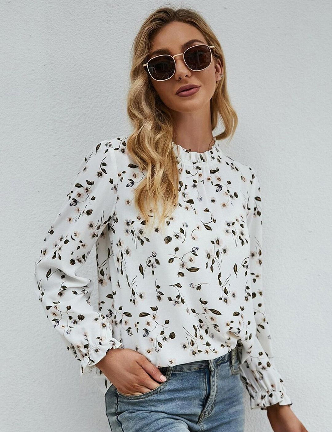 Kotty Women White Floral Print Crepe Top
