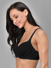 Kotty Black Solid Lightly Padded Underwired Lace T-Shirt Bra-KTTWOMENSBRA04