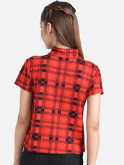 Kotty Women Red & Black Checked Pure Cotton Top