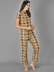 Kotty Women Yellow & Black Checked Night Suit