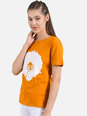 Kotty Women Yellow & White Printed Round Neck T-shirt