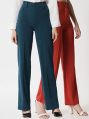 Kotty Women Pack Of 2 Relaxed Straight Fit High-Rise Easy Wash Parallel Trousers