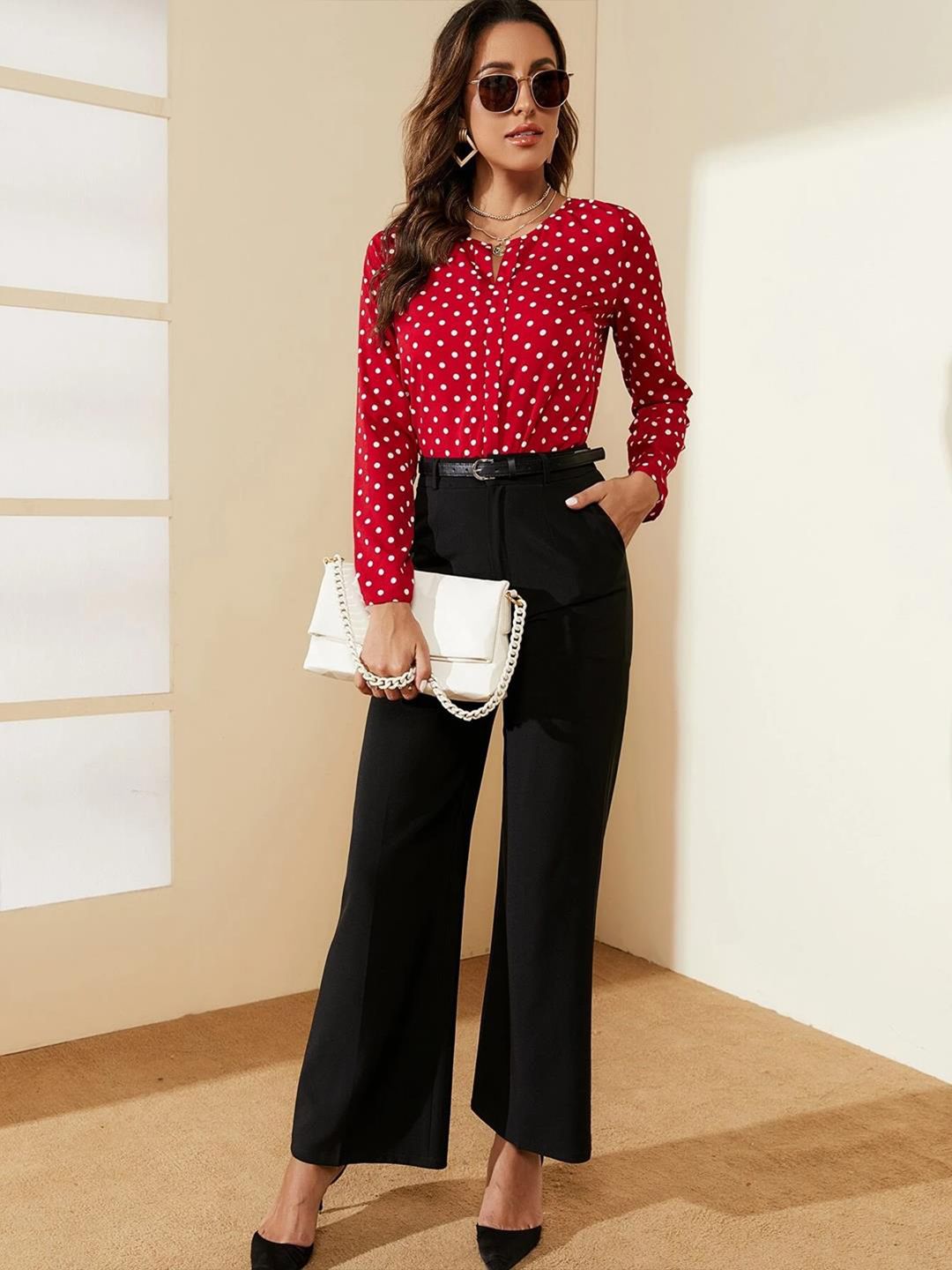 Kotty Red Polka Dot Printed Top