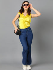 KOTTY BIZwear Yellow Sleeveless Satin Shirt Style Top