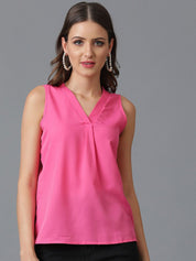 KOTTY BIZwear Pink V-Neck Crepe Top
