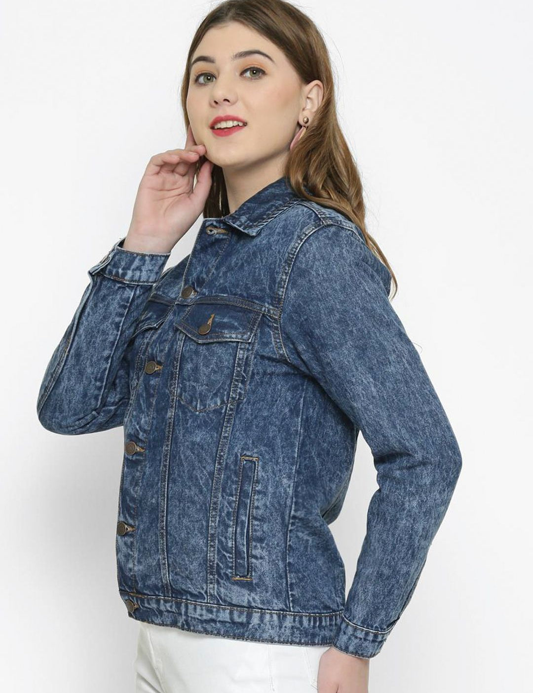 Kotty Women Blue Printed Denim Jacket