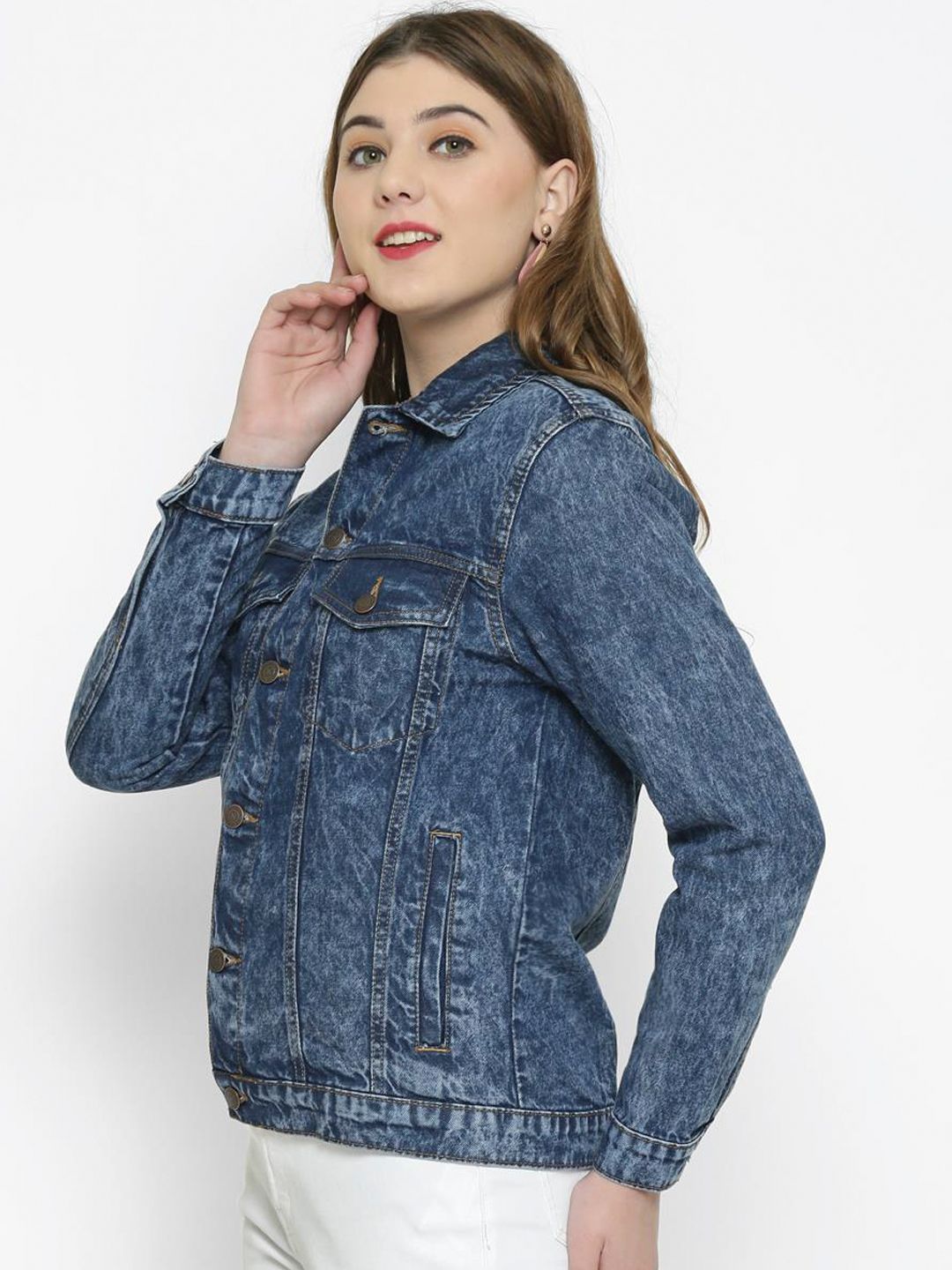 Kotty Women Blue Printed Denim Jacket