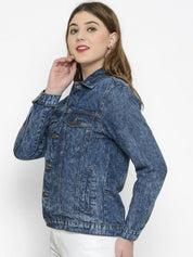 Kotty Women Blue Printed Denim Jacket