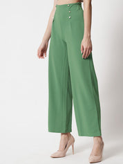 Kotty Women Green Relaxed Straight Fit High-Rise Easy Wash Pleated Trousers