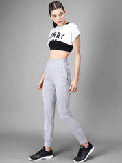 Kotty Women Grey Melange & White Printed Joggers