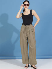 Kotty Women Relaxed Straight Fit High-Rise Easy Wash Pleated Trousers