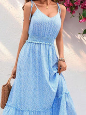 Kotty Floral Printed Shoulder Straps Layered Crepe Fit & Flare Dress