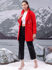 Kotty Women Printed Notched Lapel Single-Breasted Overcoat