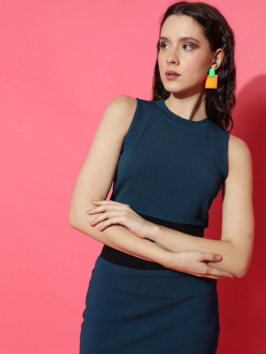 Kotty Teal Green Sleeveless Crepe Crop Top & Mini Skirt 