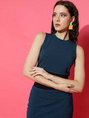 Kotty Teal Green Sleeveless Crepe Crop Top & Mini Skirt 