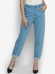 Kotty Women Blue Boyfriend Fit High-Rise Clean Look Jeans