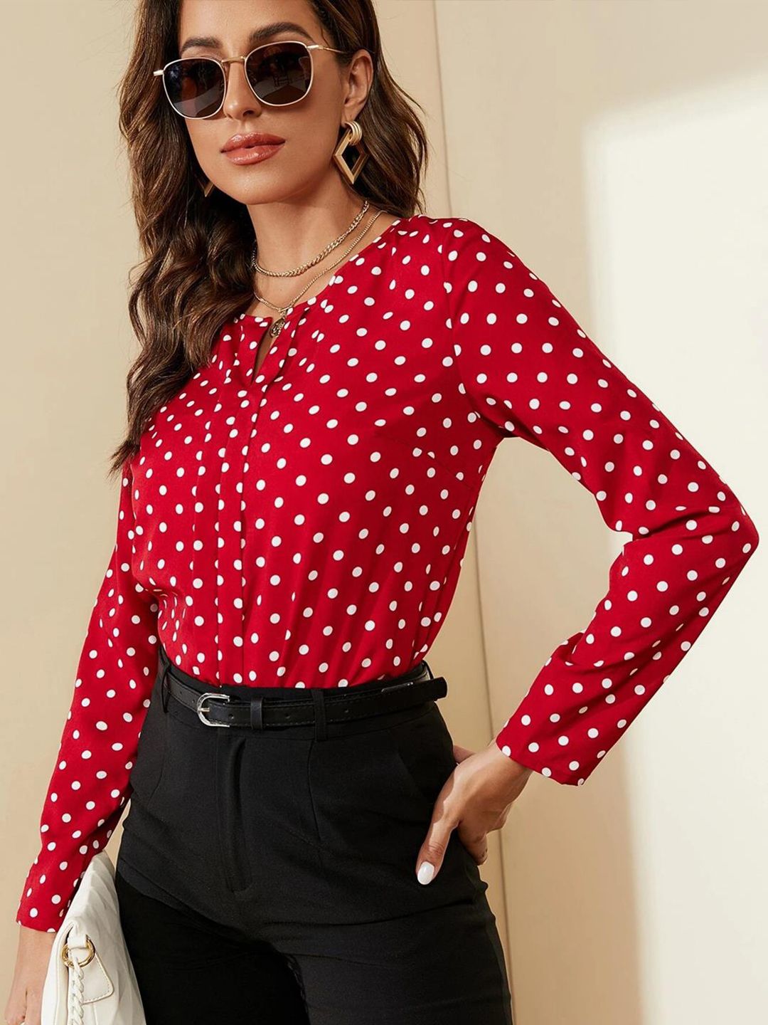 Kotty Red Polka Dot Printed Top