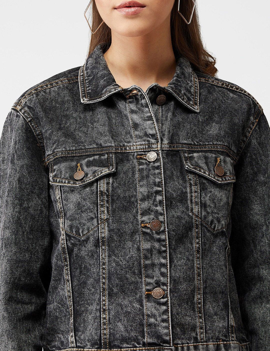 Kotty Women Black Solid Denim Jacket