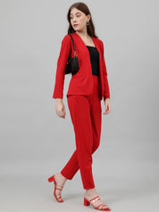Kotty Red Collarless Long Sleeves Blazer With Trousers