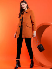 Kotty Women Solid Spread Collar Overcoat