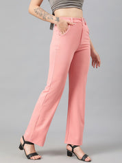 Kotty Women Pink Relaxed Straight Leg Fit High-Rise Easy Wash Parallel Trousers