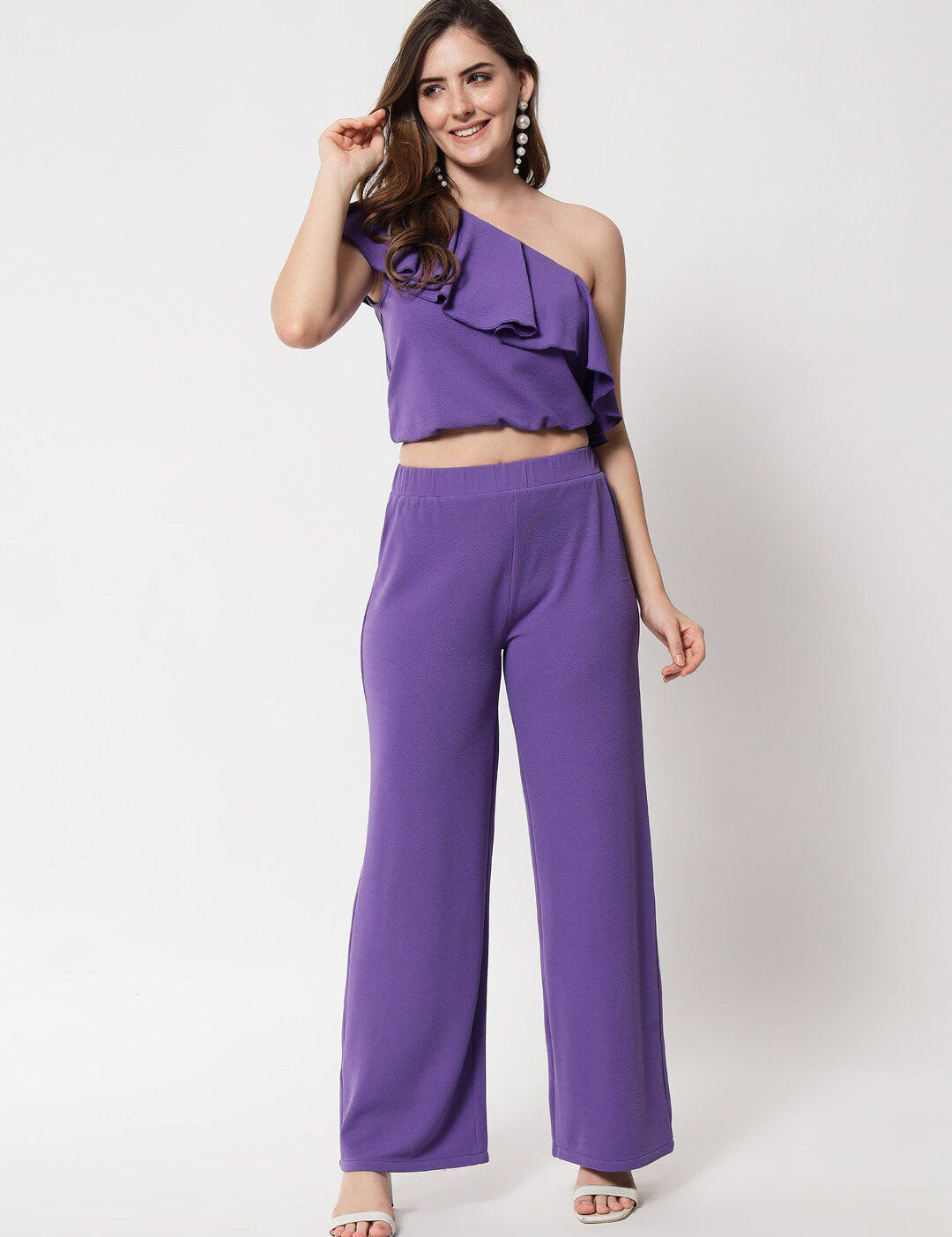 Kotty One Shoulder Ruffles Details Top & Trouser Co-Ords Set