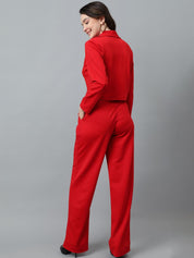 KOTTY BIZwear Blue Notched Lapel Collar Blazer & Mid Rise Trouser