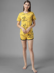 Kotty Women Yellow & Black Printed Night Suit