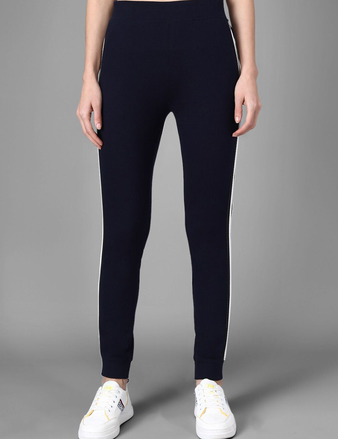 Kotty Women Navy Blue Solid Joggers with Side Stripes