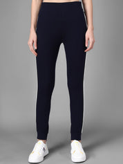 Kotty Women Navy Blue Solid Joggers with Side Stripes