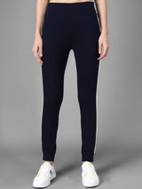 Kotty Women Navy Blue Solid Joggers with Side Stripes