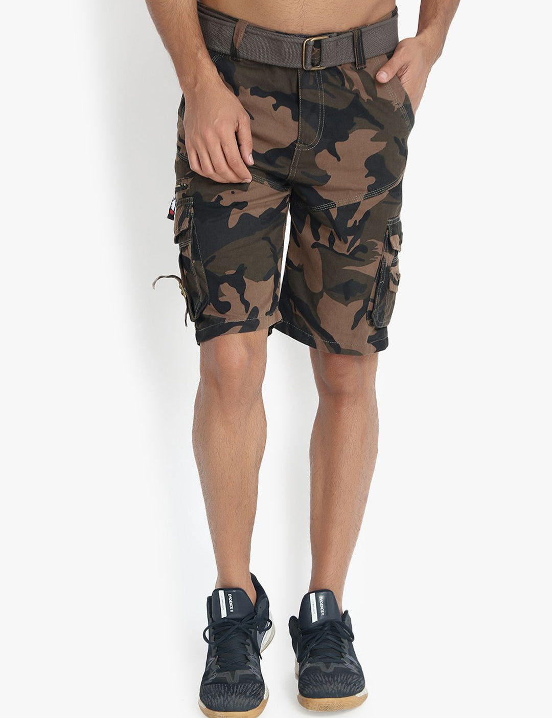 Kotty Men Olive Green Printed Regular Fit Cargo Shorts