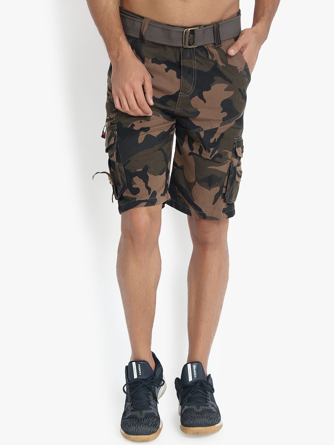 Kotty Men Olive Green Printed Regular Fit Cargo Shorts