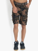 Kotty Men Olive Green Printed Regular Fit Cargo Shorts